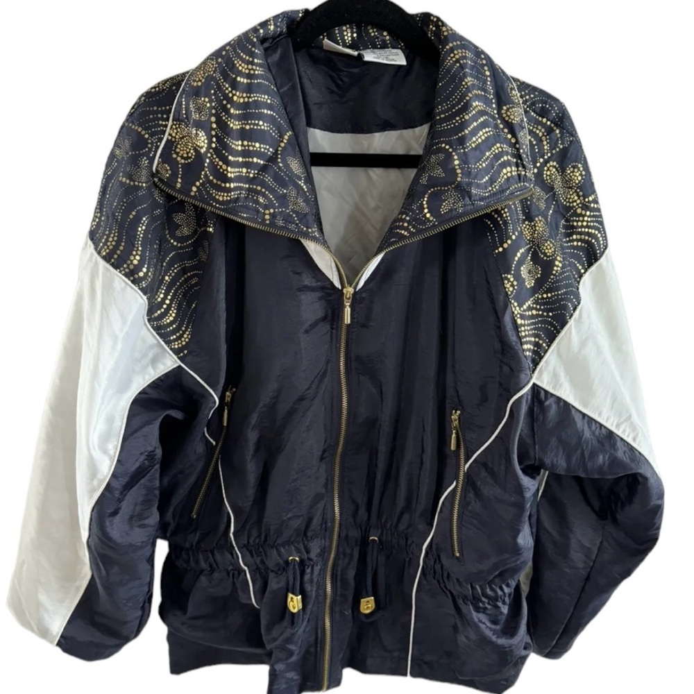 Energy Zone Windbreaker jacket Woman’s‎ XL Sz Blue White gold Vintage